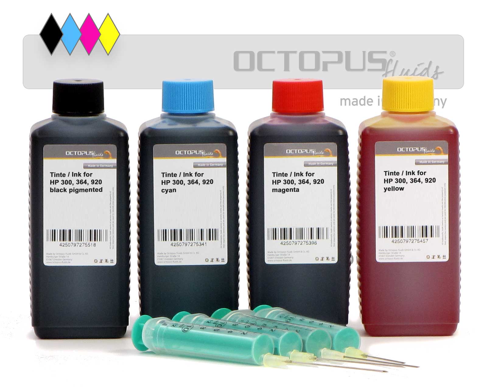 Nachfülltinten Set für HP 300, HP 364, HP 920 vier Farben Nachfülltinten Set für HP 300, HP 364, HP 920 vier Farben