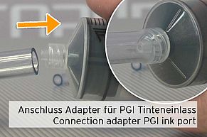 Anschluss des Adapters für Canon PGI Tinteneinlass an der Refillspritze