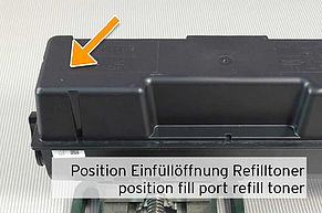 Position for fill port for toner refill TK-1160 cartridge