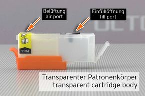 Aufbau befüllbare Patrone PGI-580 Einfüllöffnung