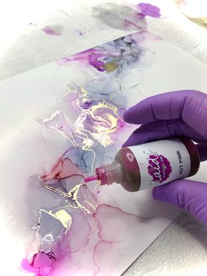 Fushia Magic alcohol ink and resis painting