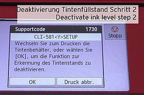 [Translate to Englisch:] Funktion Erkennung Tintenstand deaktivieren