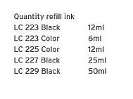 Quantity refill ink LC-223, 225, 227, 229