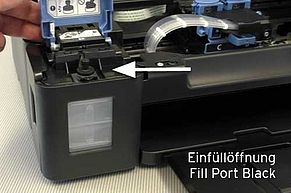 Fill port for black Canon printer ink