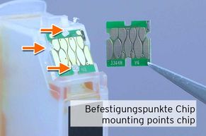 Befestigung Tintenchip auf der befüllbaren Epson 33 Patrone