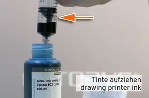  10ml Refill ink Epson 502 drawn into syringe