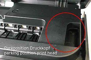 Parking position print head inside Brother inkjet printer