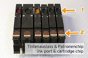 [Translate to Englisch:] Tintenpatrone PGI-580 CLI-581 Tinteneinlass und Chip an der Unterseite