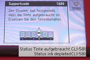 [Translate to Englisch:] Meldung Patrone leer Canon PGI580 CLI581
