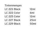 Tintenmengen LC-223, 225, 227, 229