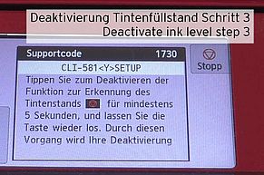 [Translate to Englisch:] Stopptaste Canon drücken Deaktivierung Erkennung Tintenstand