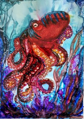 Alcohol Ink Octopus  mit Octopus Fluids Alkoholfarbe