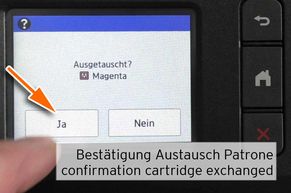 [Translate to Englisch:] Verwendung der resetteten LC-3219 Patrone bestätigen