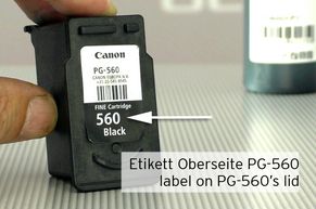 [Translate to Englisch:] Etikett Oberseite Canon PG560
