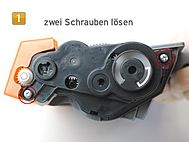 Brother TN-3380, HL-5450, HL-6180 - zwei Schrauben lösen Brother HL-5450, HL-6180 - Nachfüllanleitung