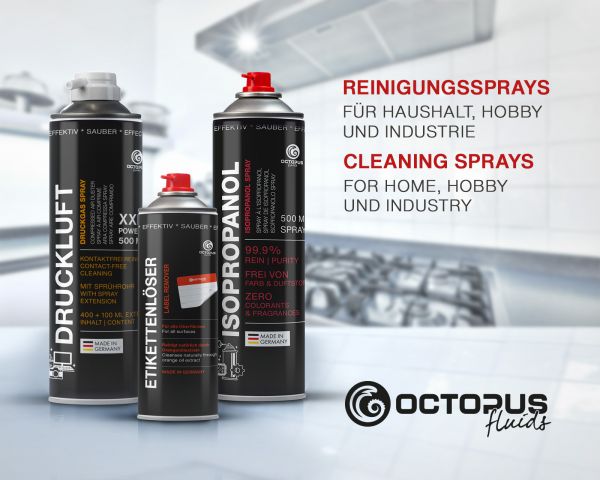 Set di pulizia OCTOPUS, spray ad aria compressa con tubo flessibile e spray all'isopropanolo 99,9%