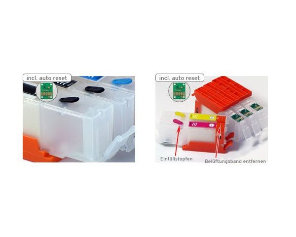 Befüllbare Fill In Patronen für Canon PGI-570, CLI-571 mit Autoresetchips inkl. Grau