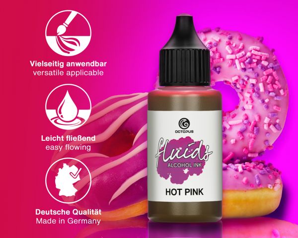 Octopus Fluids Alcohol Ink HOT PINK, Alkoholtinte für Fluid Art und Resin, pink