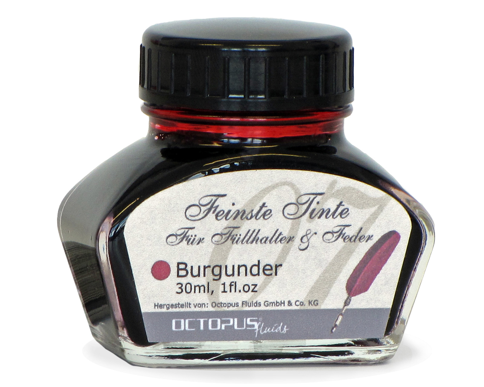 Fine writing ink for fountain pens and quills, burgundy Fine writing ink for fountain pens and quills, burgundy