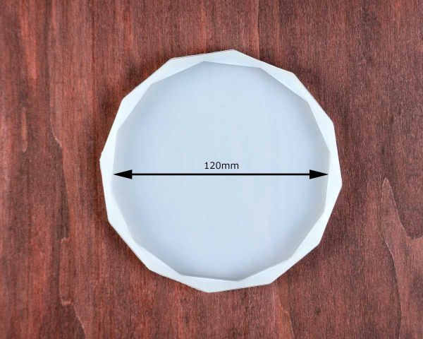 Silikonform, Gießform für Untersetzer aus Epoxidharz mit facettiertem Rand, rund 13 cm
