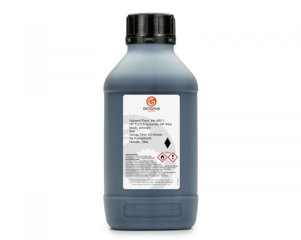 Inchiostro a solvente 482 compatible per sistemi HP 45si, TIJ 2.5, nero, colorante, per plastica, metalli, vetro
