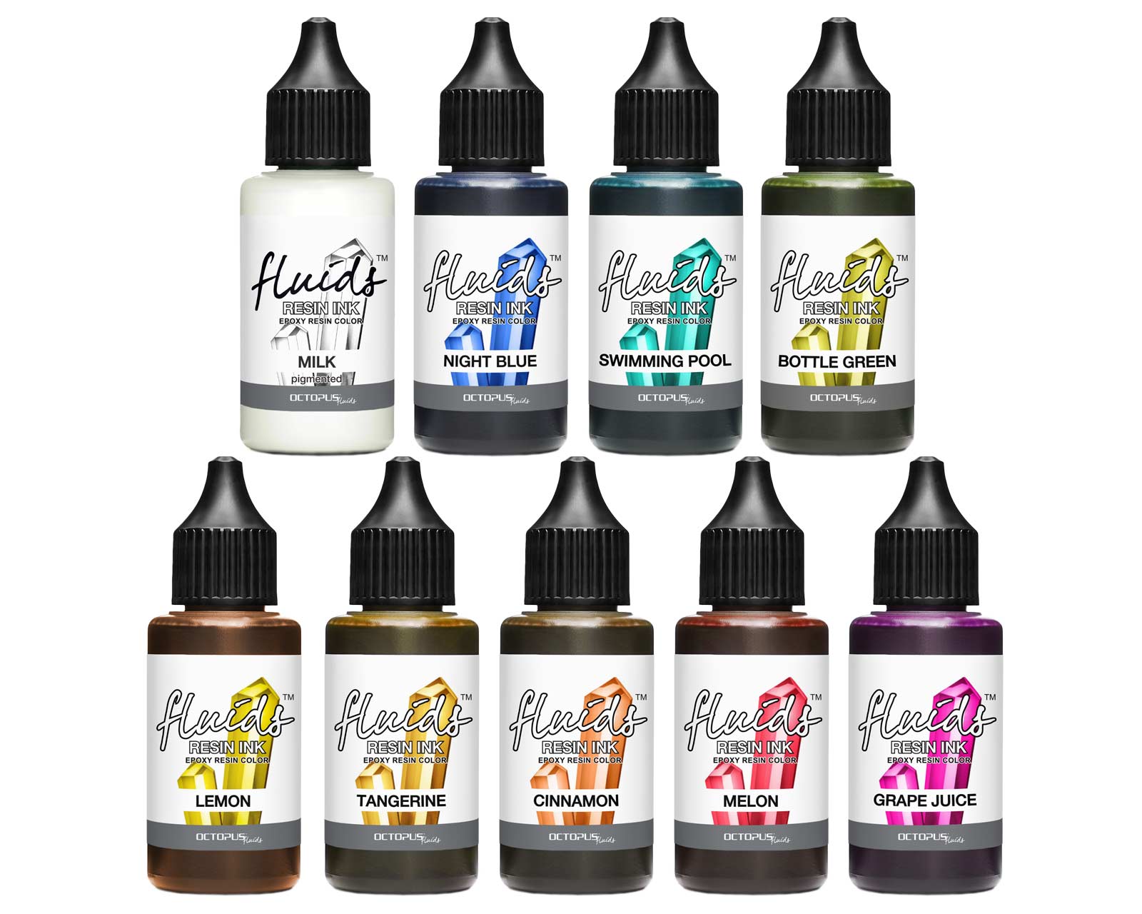 9x 30 ml Octopus Fluids Resin Ink Set LIGHT, Alcohol Ink für Epoxidharz und UV-Resin