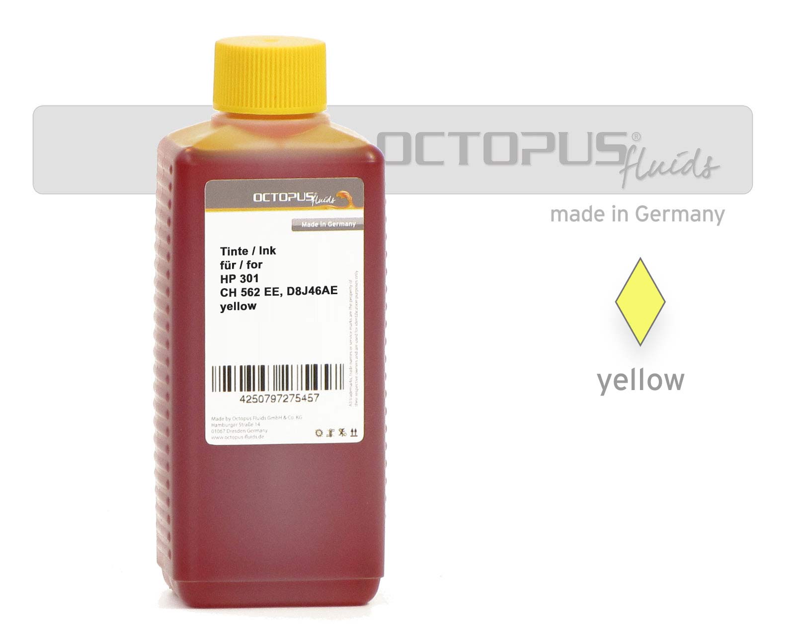 Refill ink for HP 301, CH 562 EE, D8J46AE cartridges yellow