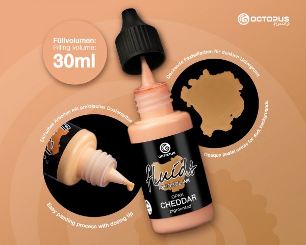 Octopus Fluids Alcohol Ink OPAK CHEDDAR, Alkoholtinte für Fluid Art und Resin, orange