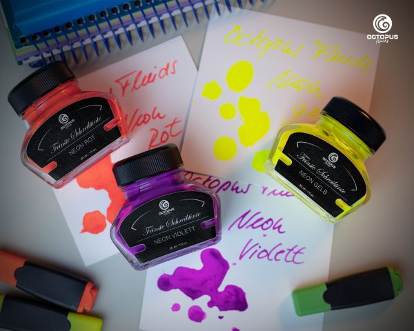 Highlighter ink including converter for fountain pens, fluorescent neon red