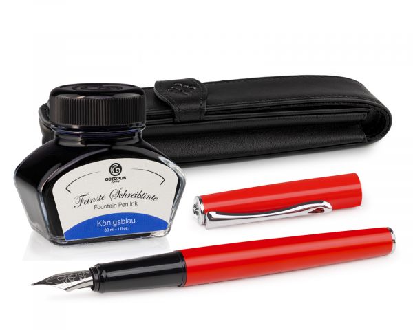 Stilografica Diplomat Esteem laccata rossa con inchiostro e astuccio in pelle, pennino M