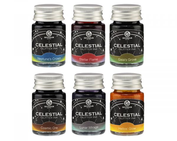 Celestial Glitter, Helios’ Glow, Inchiostro Shimmer per Penna Stilografica, Giallo con shimmer oro, 30 ml