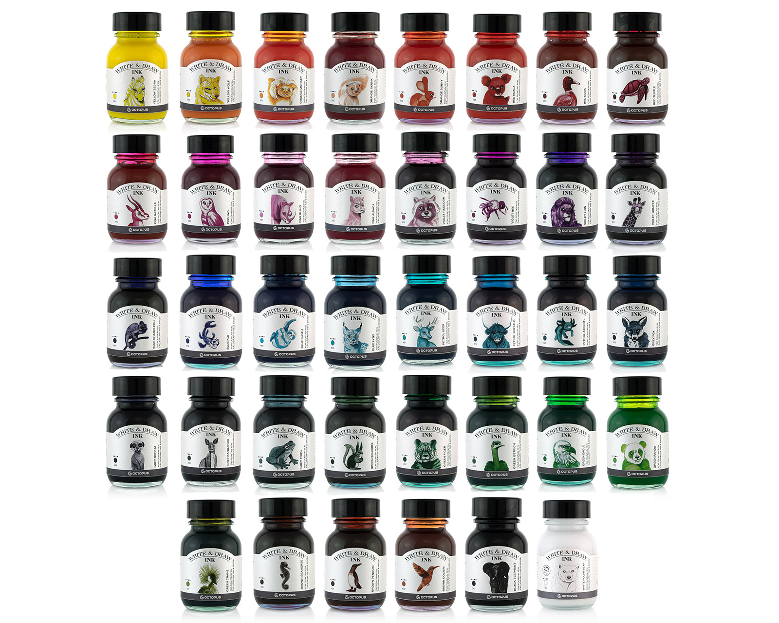 Write and Draw Ink Set, waterproof drawing ink for fountain pens, 38 colours