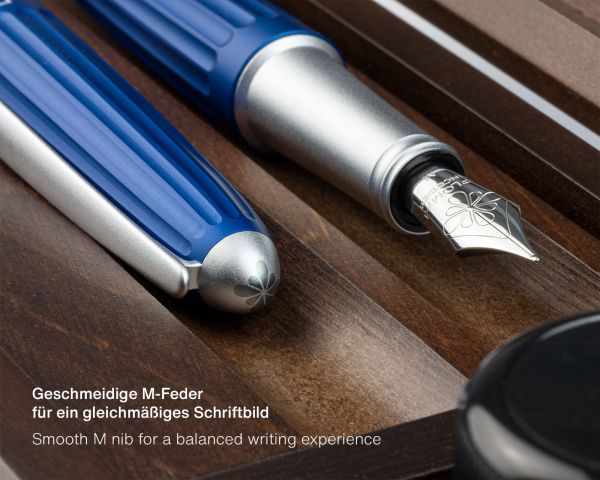 Füllhalter Set Diplomat Aero blau mit Schreibtinte und Stiftetui aus Wenge-Holz