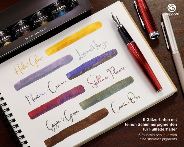 Celestial Glitter, Stellar Flame, Inchiostro Shimmer per Penna Stilografica, Rosso con shimmer viola, 30 ml