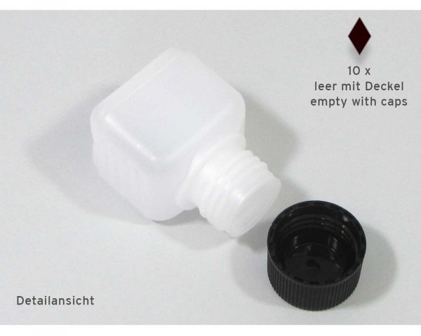 Plastic bottle 30ml, empty, for refill kits 10 pcs. with caps