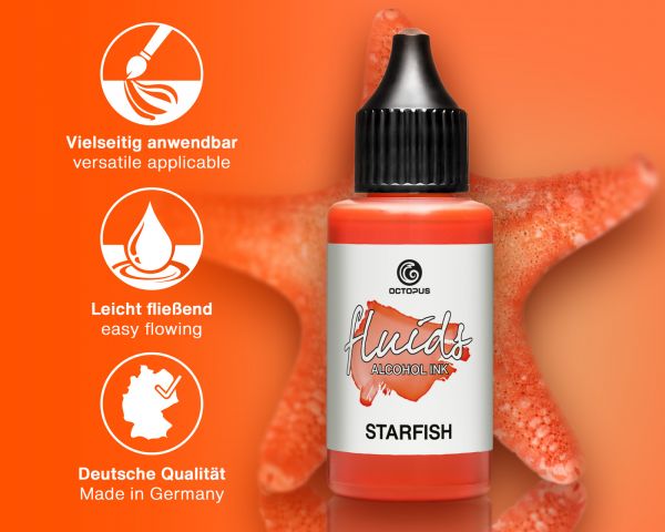 Octopus Fluids Alcohol Ink STARFISH, Alkoholtinte für Fluid Art und Resin, orange