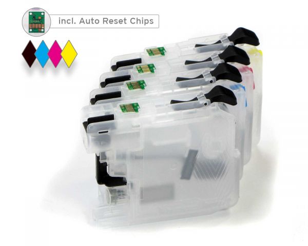 Fill In, Quickfill Druckerpatronen kompatibel mit Brother LC-227, LC-225 mit Chips und Druckertinte