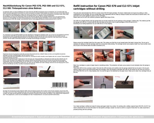 Refill ink kit for Canon PGI-580 PGI-280, CLI-581, CLI-281 inkjet cartridges