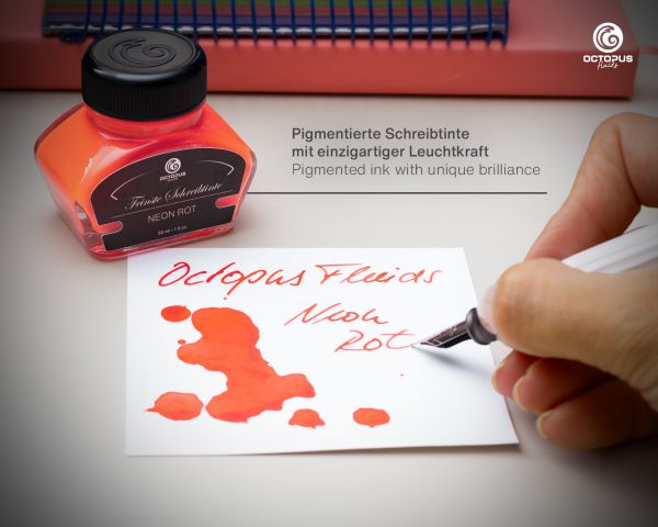 Highlighter ink including converter for fountain pens, fluorescent neon red