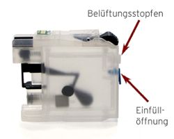 Set of refillable cartridges compatible with Brother LC-123, 125, 127 with ink refill kits