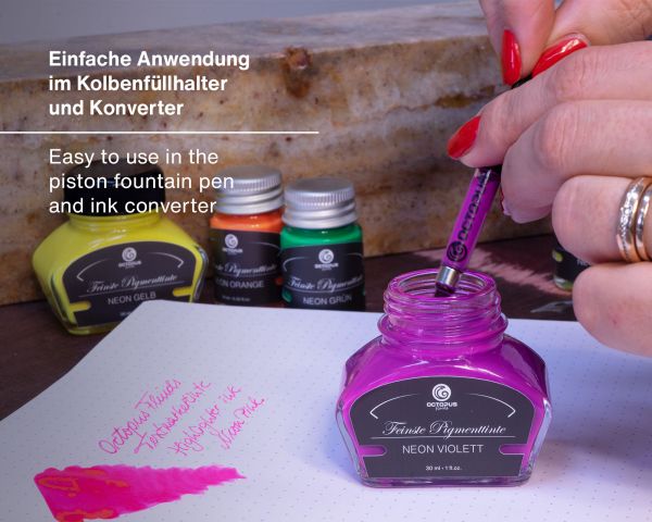 Highlighter ink including converter for fountain pens, fluorescent neon yellow