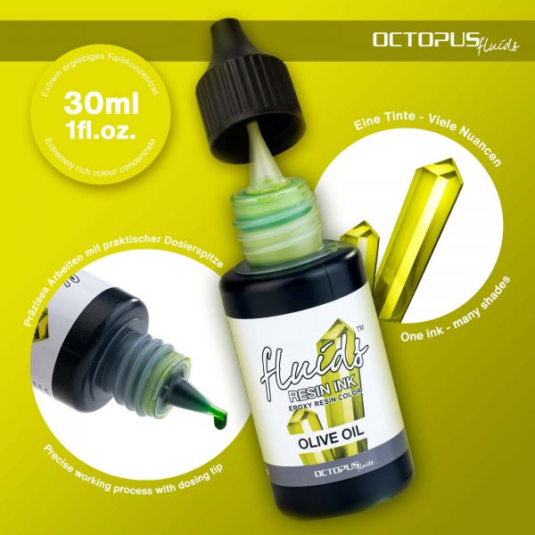Octopus Fluids Resin Ink OLIVE OIL, alcohol ink per resina epossidica e resina UV, resina colori 30 ml, verde