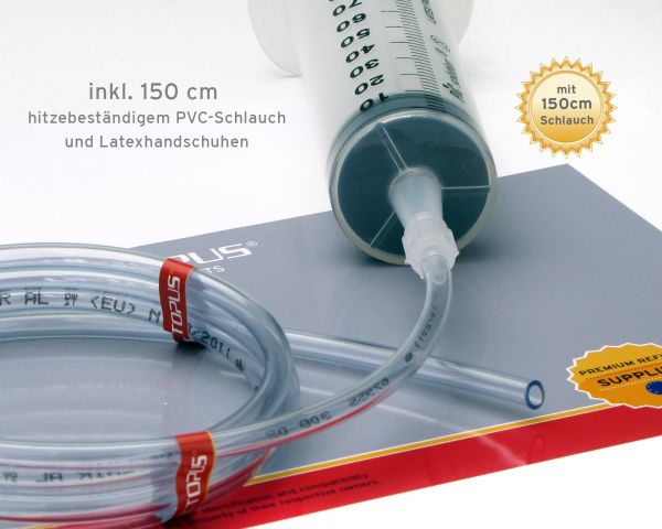 Refill-Spritze 100 ml (1 Stück), 150 cm PVC-Schlauch, 1 Paar Vinyl-Handschuhe