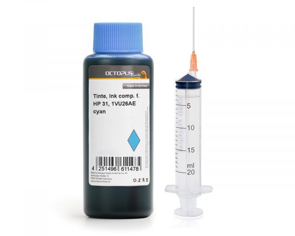 Ricarica inchiostro compatibile per HP 31, 1VU26AE, Smart Tank ciano
