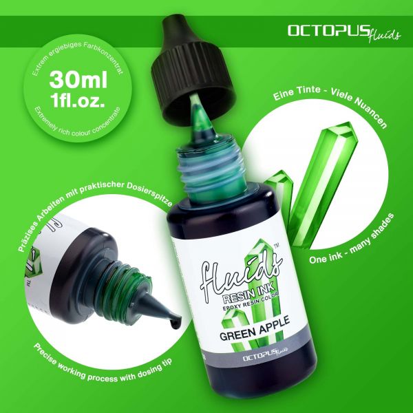 Octopus Fluids Resin Ink GREEN APPLE, Alcohol Ink for Epoxy Resin and UV Resin, green