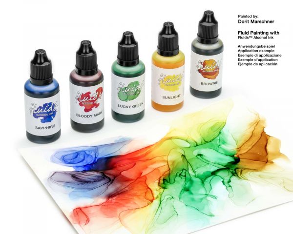 Octopus Fluids Alcohol Ink Complete Kit CIRCLE with Blending Solution, Alcohol Ink Paper and supplies for fluid art, 5 x 30 ml