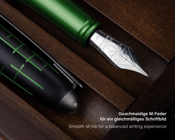 Set di penne stilografiche Diplomat Elox Matrix nero-verde con inchiostro da scrittura e astuccio in legno di wengé
