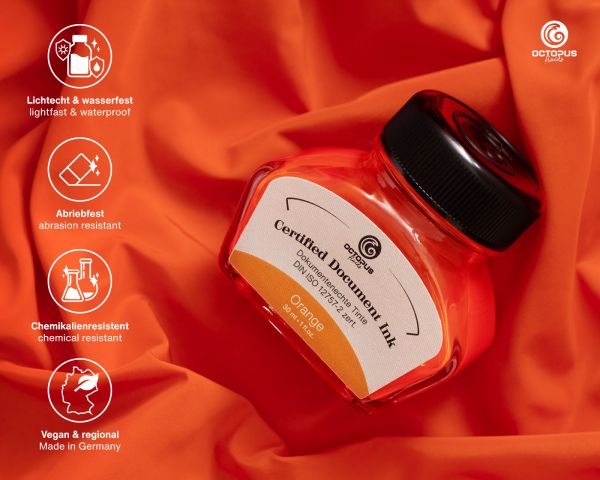 Document Ink orange, document-proof ink, certified according to DIN ISO 12757-2, 30 ml