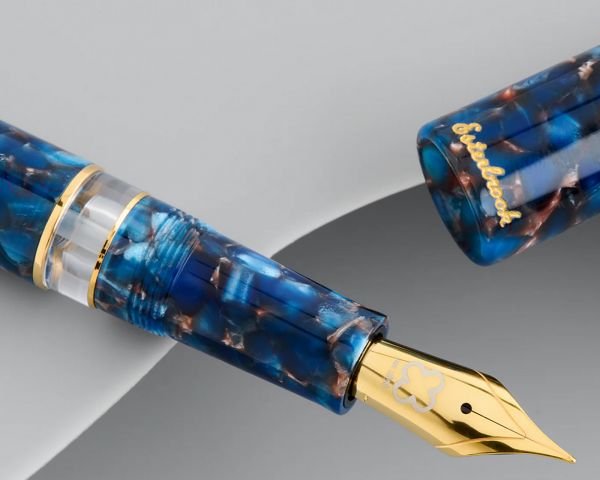 Penna stilografica Esterbrook Estie Nouveau con finiture blu e oro, penna stilografica a serbatoio con 30 ml di inchiostro
