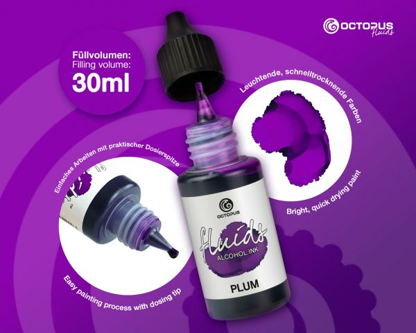 Octopus Fluids Alcohol Ink PLUM, Alkoholtinte für Fluid Art und Resin, violett